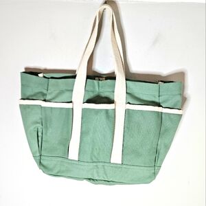 Sembla Multi-Pocket Canvas Everything Tote Bag Sage Green Cotton Pockets
